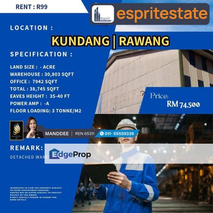 WTR/DETACHED FACTORY/WAREHOUSE/30,803 SQFT/74,500/KUNDANG/RAWANG, Selangor, Rawang