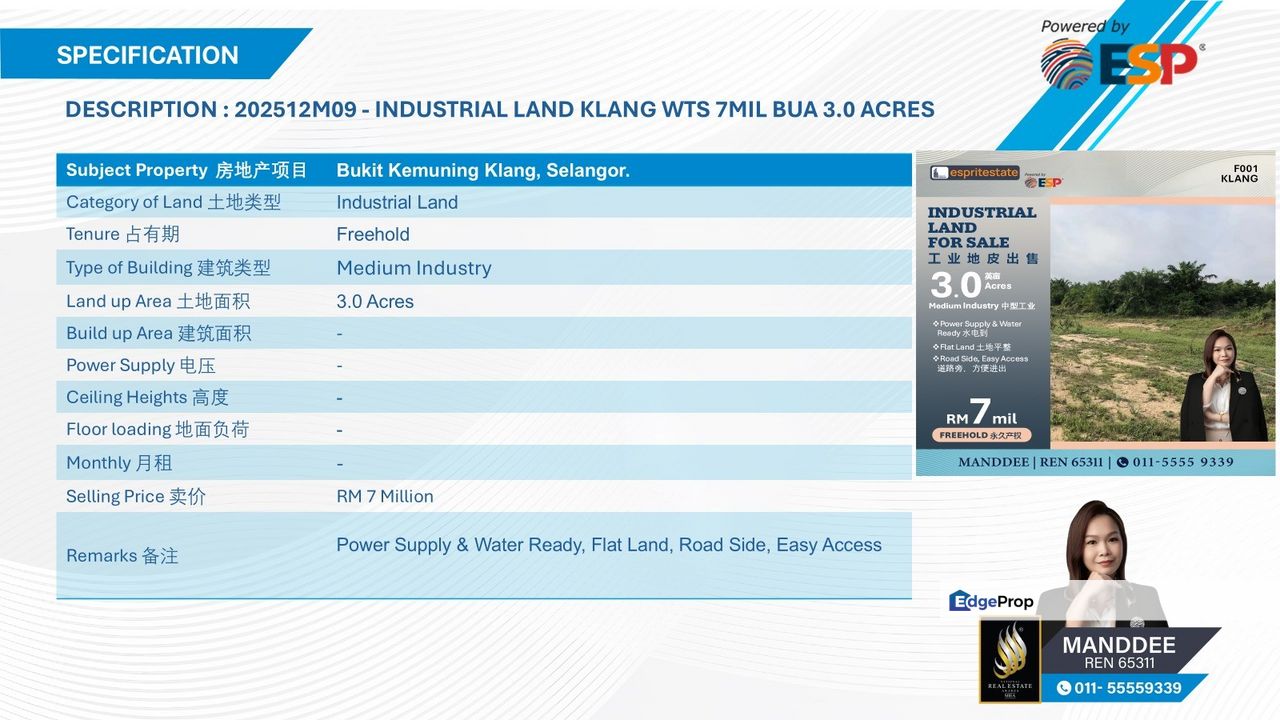 WTS/INDUSTRIAL LAND/3.0 ACRE/7MIL/BUKIT KEMUNING, Selangor, Shah Alam