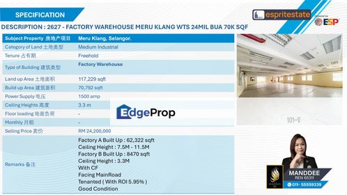 WTS/MEDIUM INDUSTRIAL/70,792 SQFT/24.2MIL/MERU/KLANG, Selangor, Klang