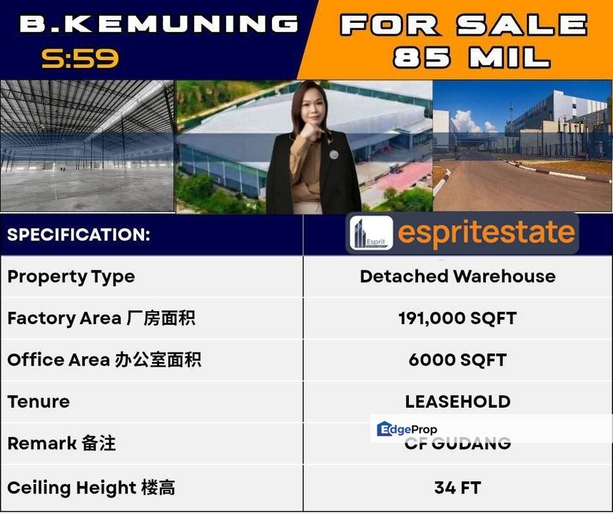 WTS/WAREHOUSE/191K SQFT/85MIL/BUKIT KEMUNING/SHAH ALAM, Selangor, Shah Alam