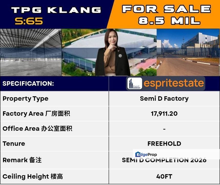 WTS/SEMI DETACHED FACTORY/17,911.2SQFT/8.5MIL/TELUK PANGLIMA GARANG/KLANG, Selangor, Klang