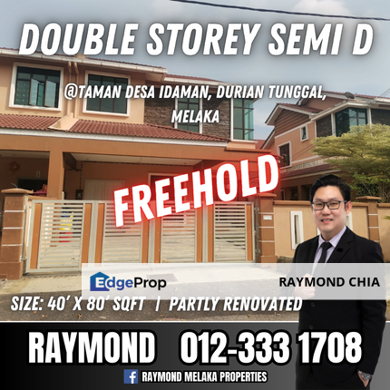 [FREEHOLD] Double Storey Semi D @Tmn Desa Idaman Durian Tunggal Melaka, Partly Renovated, 3,200 Sqft, Melaka, Durian Tunggal