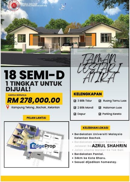 18 Unit Semi D Setingkat untuk dijual di Kandis Bachok, Kelantan, Bachok