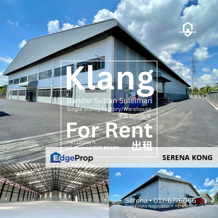 📣 Industrial CCC Ready Klang Single Story Factory/Warehouse for Rent! 工厂/仓库出租!, Selangor, Port Klang