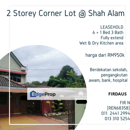 Teres 2 Tingkat End Lot (Renovate) @ Shah Alam Untuk Dijual, Selangor, Shah Alam