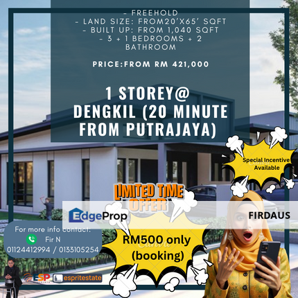 Teres 1 Tingkat Freehold Untuk di Jual Berhampiran Putrajaya, Selangor, Dengkil