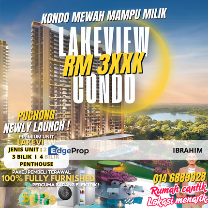 [ LAKEVIEW ] KONDO MEWAH MAMPU MILIK PUCHONG - 100% FULLY FURNISHED + LRT STATION, Selangor, Puchong