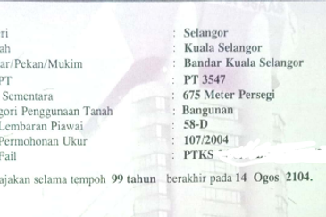 Lot Banglo ! Geran Individu Status Bangunan!   Bersebelahan dengan Taman Bayu Alam, Kuala Selangor