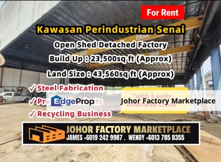 Kawasan Perindustrian Senai Open Shed Detached Factory For Rent, Johor, Senai