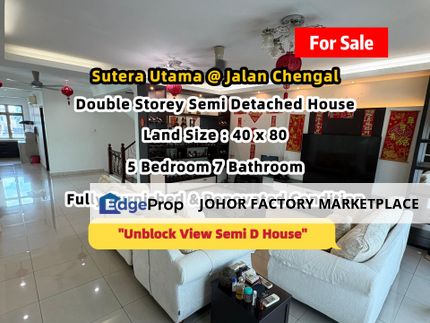 Sutera Utama Unblock View Semi Detached House Fully Furnished & Renovated Condition For Sale , Johor, Skudai