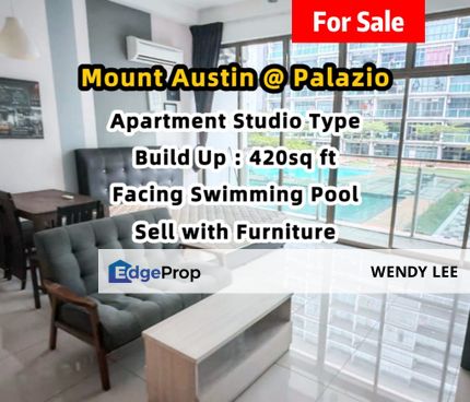 Mount Austin Palazio Studio Type Facing Swimming Pool Sell with Furniture, Johor, Johor Bahru