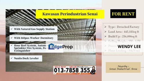 Kawasan Perindustrian Senai Build Up 256k sqft Detached Factory For Rent, Johor, Senai