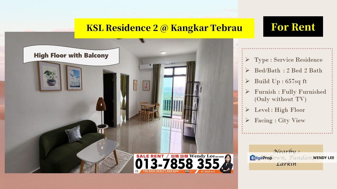 KSL Residence 2 | Kangkar Tebrau | 2 Bed Type | High Floor | Unit For Rent, Johor, Johor Bahru