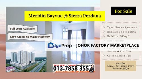 Meridin Bayvue | Full Loan Unit | Masai | Permas Jaya | Easy Access to Major Highway | Apartment For Sale, Johor, Masai