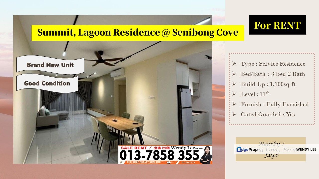 Senibong Cove | Summit Lagoon Residence | Brand New Unit | 3 Bed Type | Fully Furnished with Good Condition | For Rent, Johor, Pasir Gudang