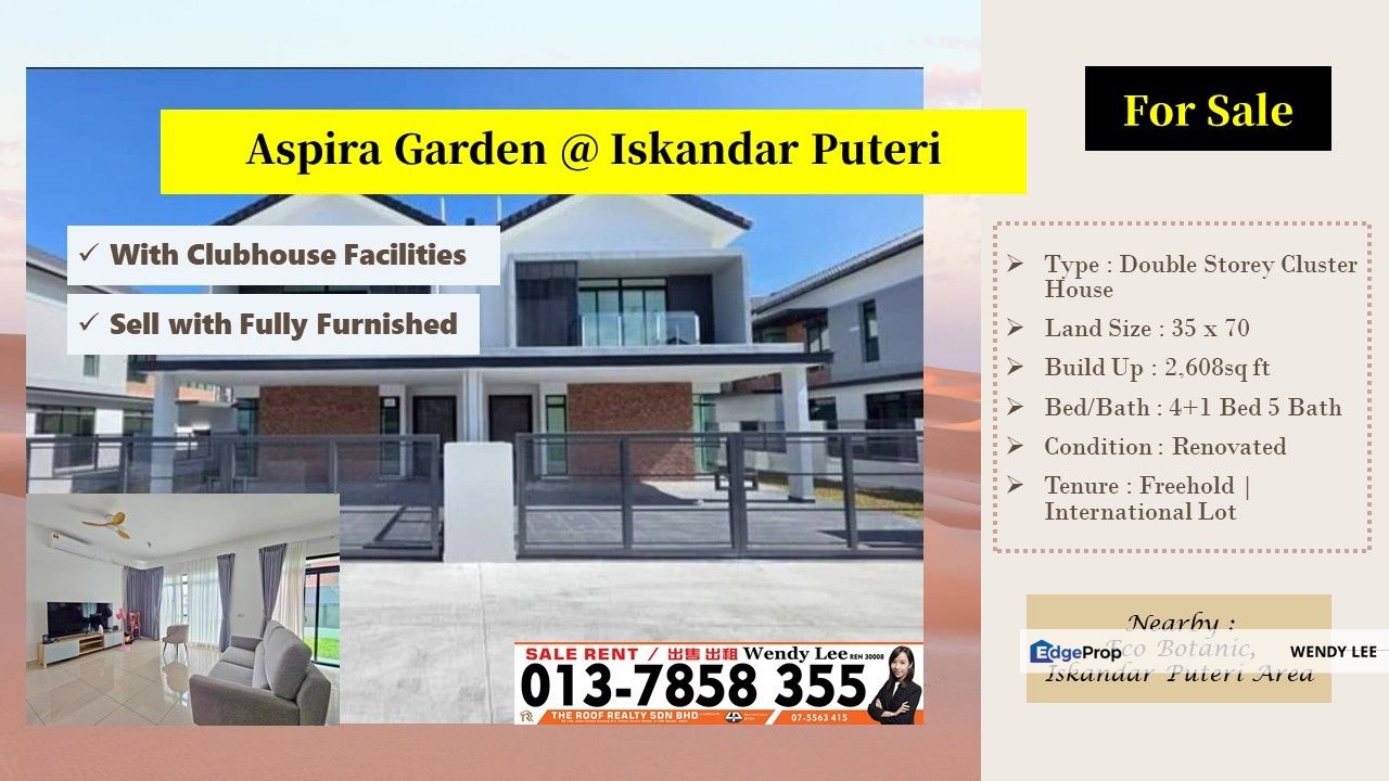 Aspira Garden | Iskandar Puteri | Renovated | Double Storey Cluster House | House For Sale, Johor, Gelang Patah