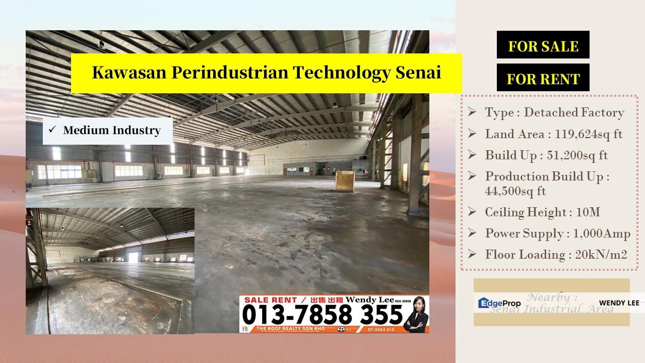 Senai Area | 51k sqft Build Up | Kawasan Perindustrian Technology Senai | Detached Factory | For Sale & Rent, Johor, Senai