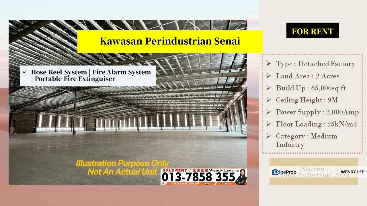 Senai Area | 65k sqft Build Up | Kawasan Perindustrian Senai | Detached Factory | Medium Industry | For Rent, Johor, Senai