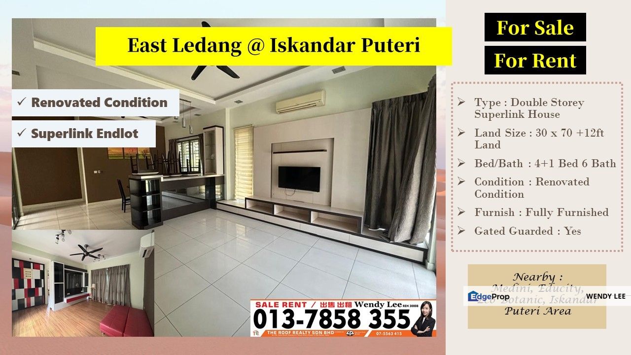 Iskandar Puteri | East Ledang | Serenity Park | Renovated Condition | Endlot Superlink House For Sale & Rent, Johor, Nusajaya