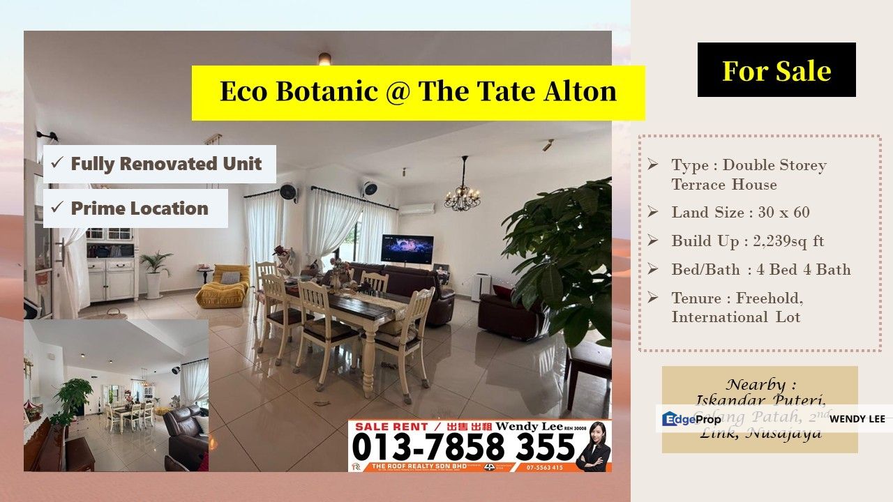 Eco Botanic | The Tate Alton | Fully Renovated | Double Storey Terrace House For Sale, Johor, Nusajaya