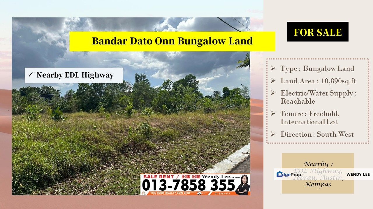 Bandar Dato Onn | Freehold Bungalow Land | Land Area 10,890sq ft | Jalan Palma Raja | Nearby EDL Highway, Johor, Johor Bahru