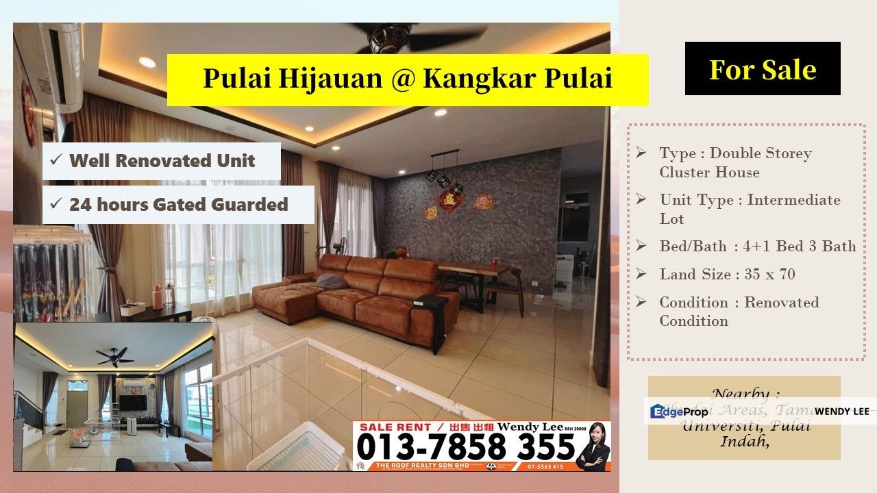 Pulai Hijauan | Well Renovated Condition | Double Storey Cluster House | Kangkar Pulai | Skudai Areas | House For Sale, Johor, Kangkar Pulai