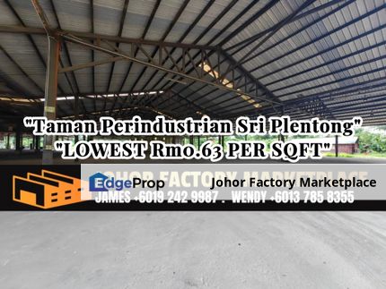 LOWEST Rm0.63 PER SQ FT Detached Factory , Johor, Masai