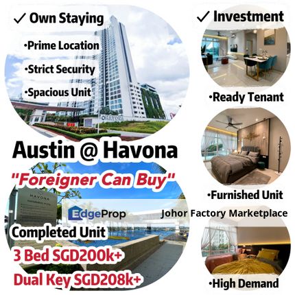 Austin Havona Ready Unit Monthly Installment from SGD600+ Only!!!, Johor, Johor Bahru