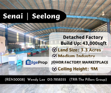Kawasan Perindustrian Senai Seelong Detached Factory 3.3 Acres Land Build up 43k sf For Sale Freehold, Johor, Senai