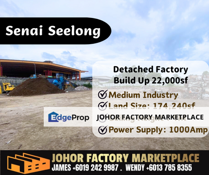 Kawasan Perindustrian Senai Seelong Detached Factory 174k sf Land Build up 22k sf For Sale Freehold, Johor, Senai