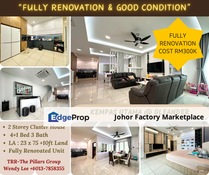 Fully Renovation & Good Condition Cluster House/Kempas Utama/Oleander Residential/Cluster House For Sale, Johor, Johor Bahru