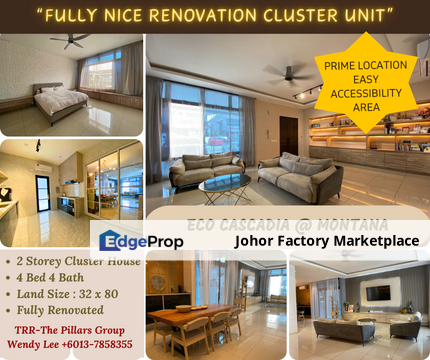 Eco Cascadia/Montana/Cluster House/Fully Nice Renovation/Cluster House For Sale/JB/Austin/Tebrau, Johor, Johor Bahru