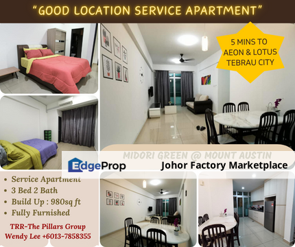 Mount Austin/Good Location 5mins to Aeon Tebrau City/Midori Green @ Mount Austin/Service Apartment/Fully Furnished, Johor, Johor Bahru