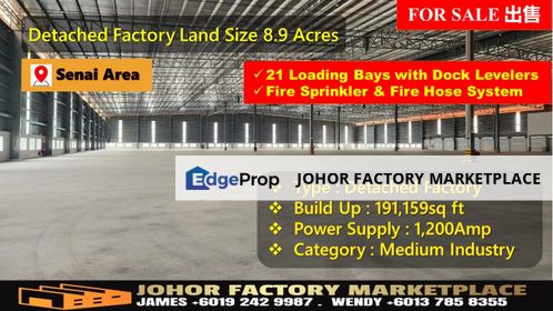 Senai Detached Factory For Sale/21 Loading Bays with Dock Levelers/Fire Sprinkler & Fire Hose System/Medium Industry, Johor, Senai