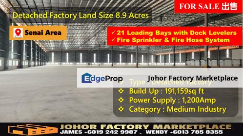 Senai Detached Factory For Sale/21 Loading Bays with Dock Levelers/Fire Sprinkler & Fire Hose System/Medium Industry, Johor, Senai