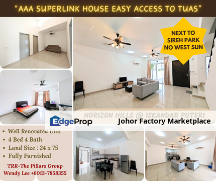 Iskandar Puteri/Horizon Hills/The Green/near Tuas/Bukit Indah/Superlink House For Sale/Double Storey House, Johor, 