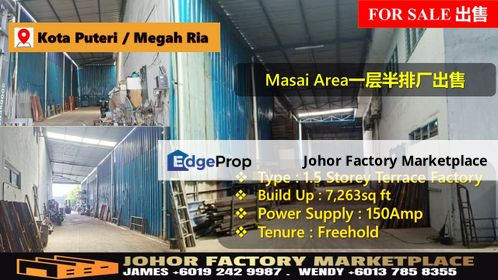 Kota Putri Terrace Factory nearby Permas Jaya, Megah Ria, Masai Area For Sale/Easy Accessibility Location, Johor, Masai