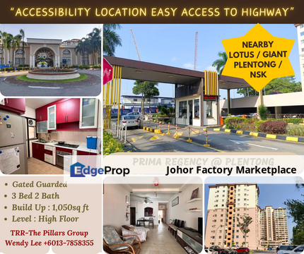 Easy Accessibility Location/Nearby Lotus Supermarket/Giant Plentong/ NSK/Plentong @ Prima Regency, Johor, Plentong