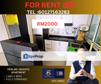 Perling Heights Apartment Fully Furnished 3 bed 2 bath for RENT, Johor, Johor Bahru