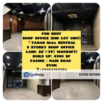 3 STOREY SHOP OFFICE 📍TAMAN NUSA SENTRAL ➡️ FOR RENT, Johor, 