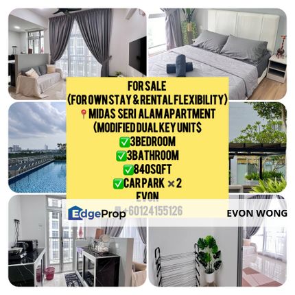 DUAL KEY ：3BEDROOM 3BATHROOM 📍MIDAS SERI ALAM APARTMENT ➡️FOR SALE, Johor, Pasir Gudang