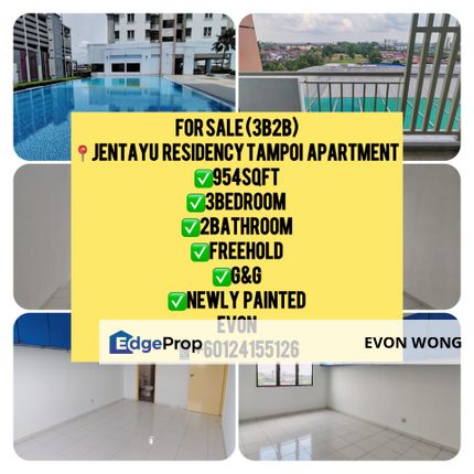 BELOW MARKET PRICE 📍JENTAYU RESIDENCY 3BEDROOM 2BATHROOM  ➡️FOR SALE, Johor, Tampoi