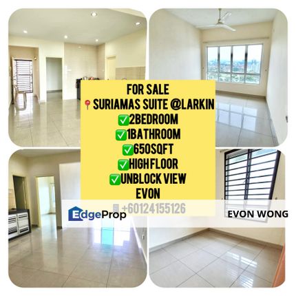 🔥HOT AREA+UBLOCK VIEW @LARKIN-SURIAMAS SUITE 2BEDROOM 1BATHROOM ➡️FOR SALE , Johor, Johor Bahru