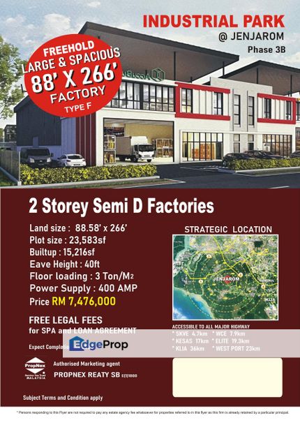 2 Storey Semi D Factories at Jenjarom , Selangor, Jenjarom