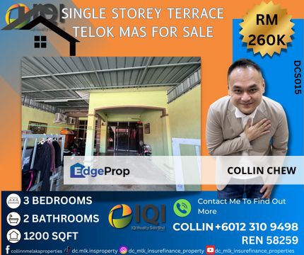 Telok Mas Single Storey Terrace House For Sale, Melaka, Melaka Tengah