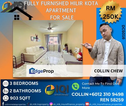 Hilir Kota, Melaka Raya FULLY FURNISHED 3 Rooms Apartment For Sale, Melaka, Melaka Tengah