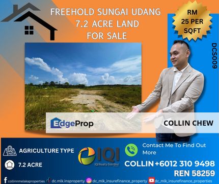 Sungei Udang FREEHOLD 7.2 Acres Of Land for Sale, Melaka, Sungai Udang