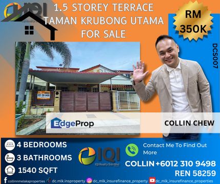 TAMAN KRUBONG UTAMA 1.5 STOREY 4 BEDROOMs TERRACE HOUSE FOR SALE, Melaka, Krubong