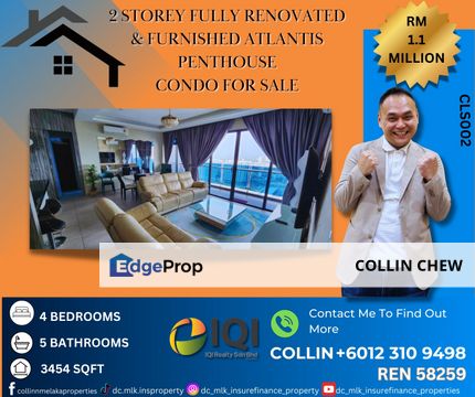 ATLANTIS BEAUTIFUL 2 STOREY PENTHOUSE FULLY RENOVATED AND FURNISHED CONDOMINIUM FOR SALE, Melaka, Melaka Tengah