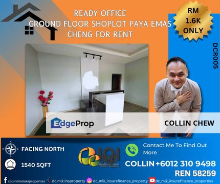 PAYA EMAS, CHENG OFFICE  GROUND FLOOR SHOPLOT FOR RENT, Melaka, Cheng